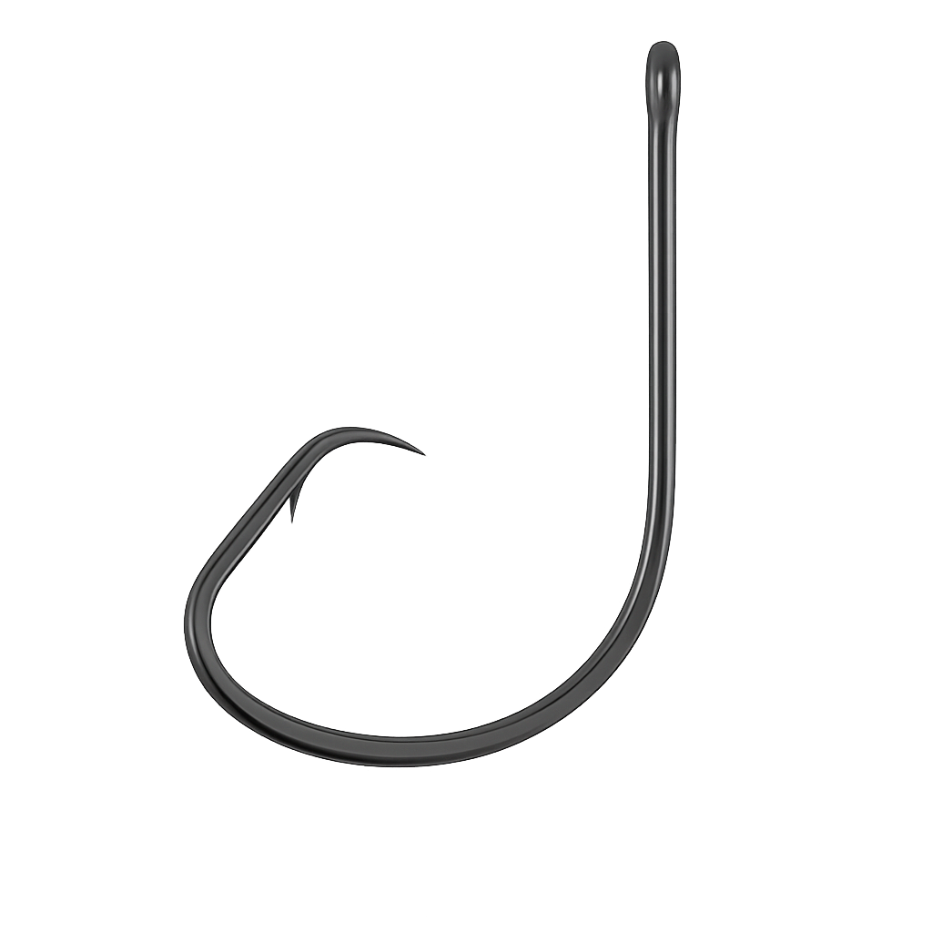 Outshore Gear 1/0 circle hooks in black nickel finish, 10 pack for saltwater shrimp and small bait.