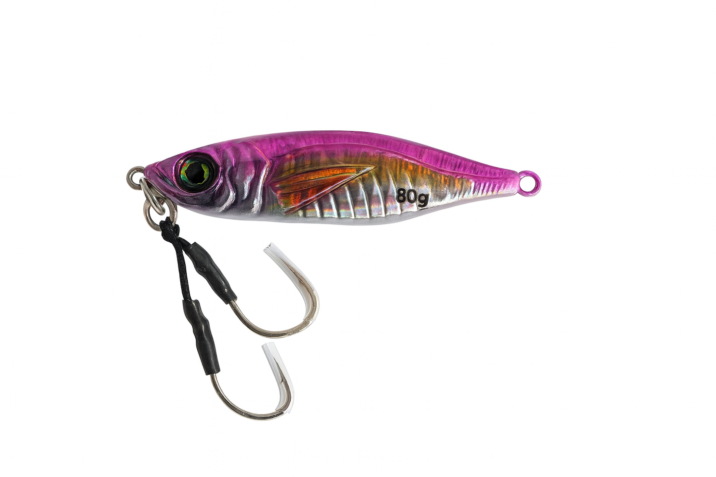 ReefStrike Slow Pitch Jig Pink Flash 80g saltwater jig with twin assist hooks by Outshore Gear