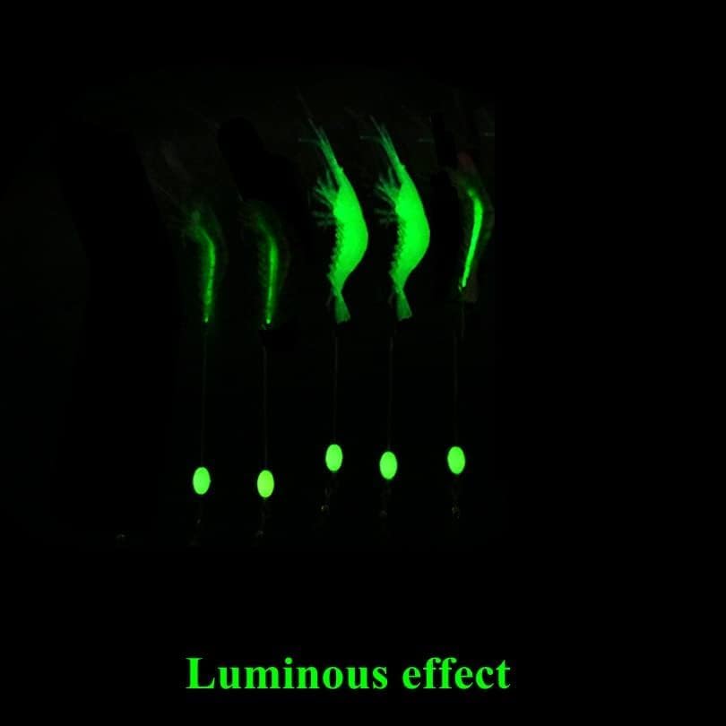 Luminous effect illustration of shrimp lures glowing underwater
