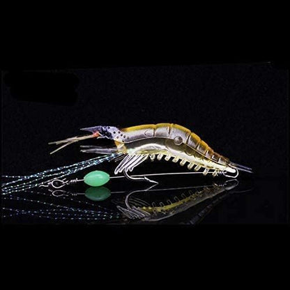 Realistic shrimp lure with luminous body and bead rigged for night fishing