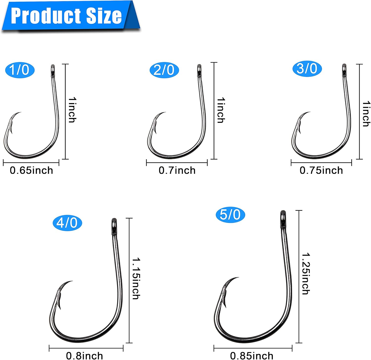 Saltwater Inline Circle Hooks – High Carbon Steel (100 Pack, Sizes 1/0–9/0)