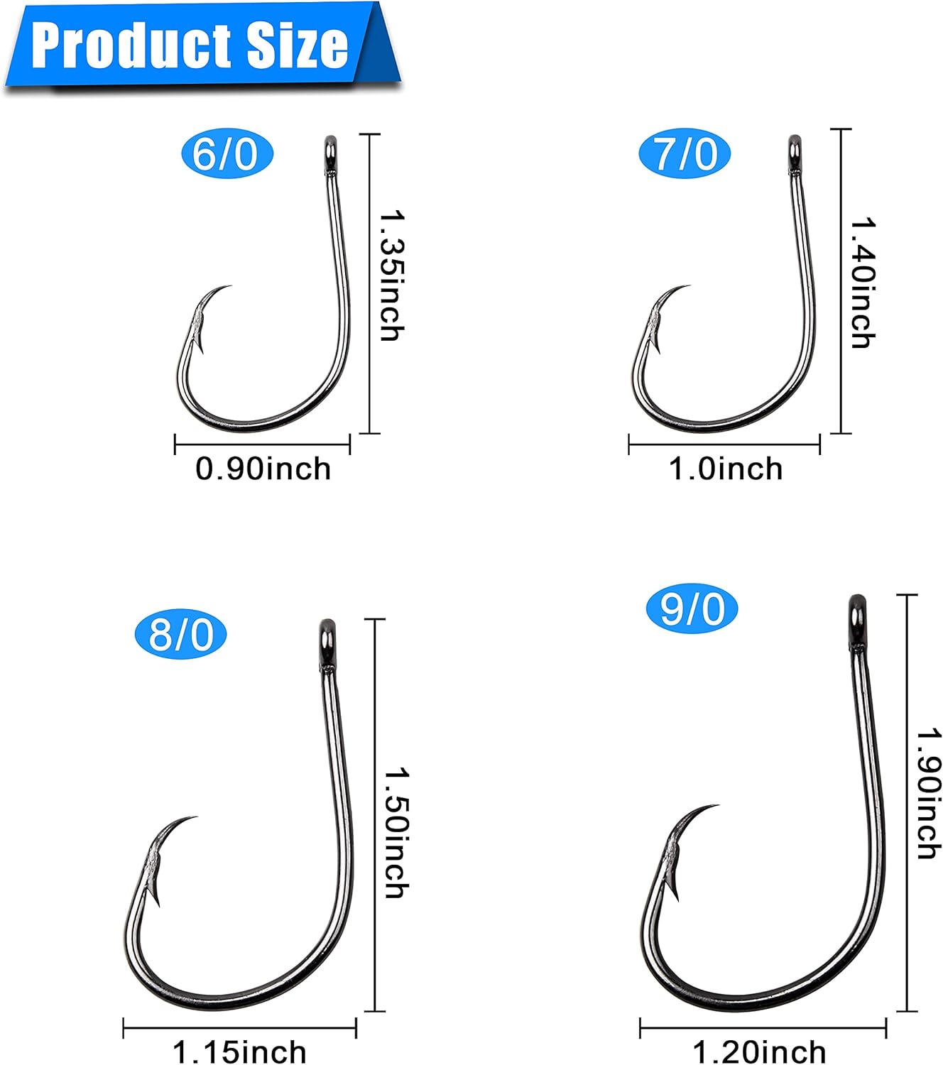 Saltwater Inline Circle Hooks – High Carbon Steel (100 Pack, Sizes 1/0–9/0)