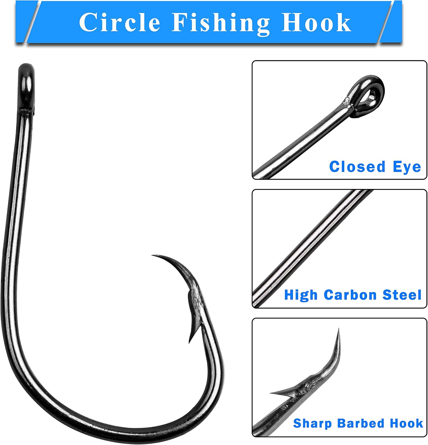 Saltwater Inline Circle Hooks – High Carbon Steel (100 Pack, Sizes 1/0–9/0)