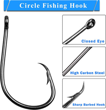 Saltwater Inline Circle Hooks – High Carbon Steel (100 Pack, Sizes 1/0–9/0)