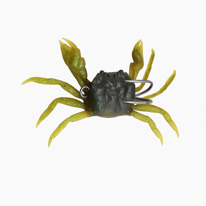 Backwater Crab 4-inch 19g soft crab fishing lure with olive-green legs and raised claws on white background for saltwater fishing