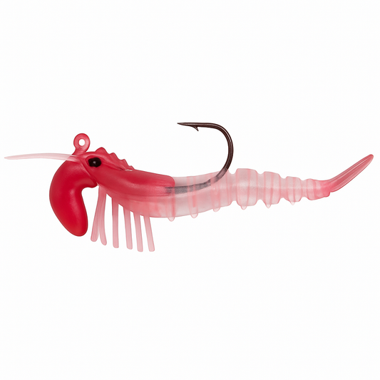 Backwater Shrimp Clear Pink Glow 3.5 inch soft plastic shrimp lure for saltwater fishing