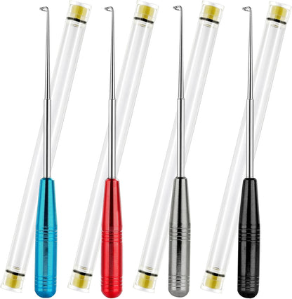 4-piece fish hook remover tool set with anodized aluminum handles and storage tubes for freshwater and saltwater fishing