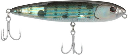 Saltwater J-Walker 90 topwater walking bait in pinfish pattern with dual treble hooks