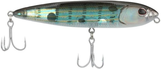 Saltwater J-Walker 90 topwater walking bait in pinfish pattern with dual treble hooks