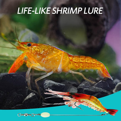 Realistic shrimp fishing lure with glow bead and lifelike body design, ideal for catching snook, redfish, and tarpon in saltwater