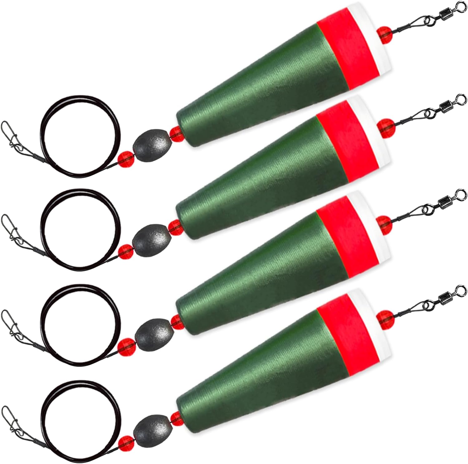 4 pack green saltwater popping cork rattle rigs with weighted floats and swivel