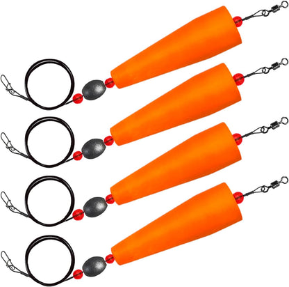 Orange popping cork rattle rig 4 pack weighted floats with swivels for saltwater fishing
