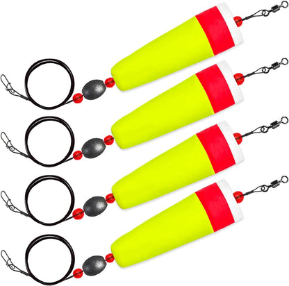 Yellow popping cork rattle rig 4 pack saltwater weighted floats with swivels
