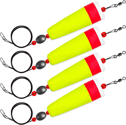 Yellow popping cork rattle rig 4 pack weighted floats with swivels for saltwater fishing
