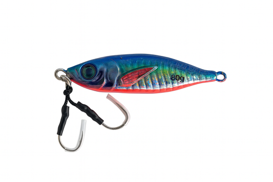 ReefStrike Slow Pitch Jig Blue Sardine 80g saltwater jig with twin assist hooks by Outshore Gear