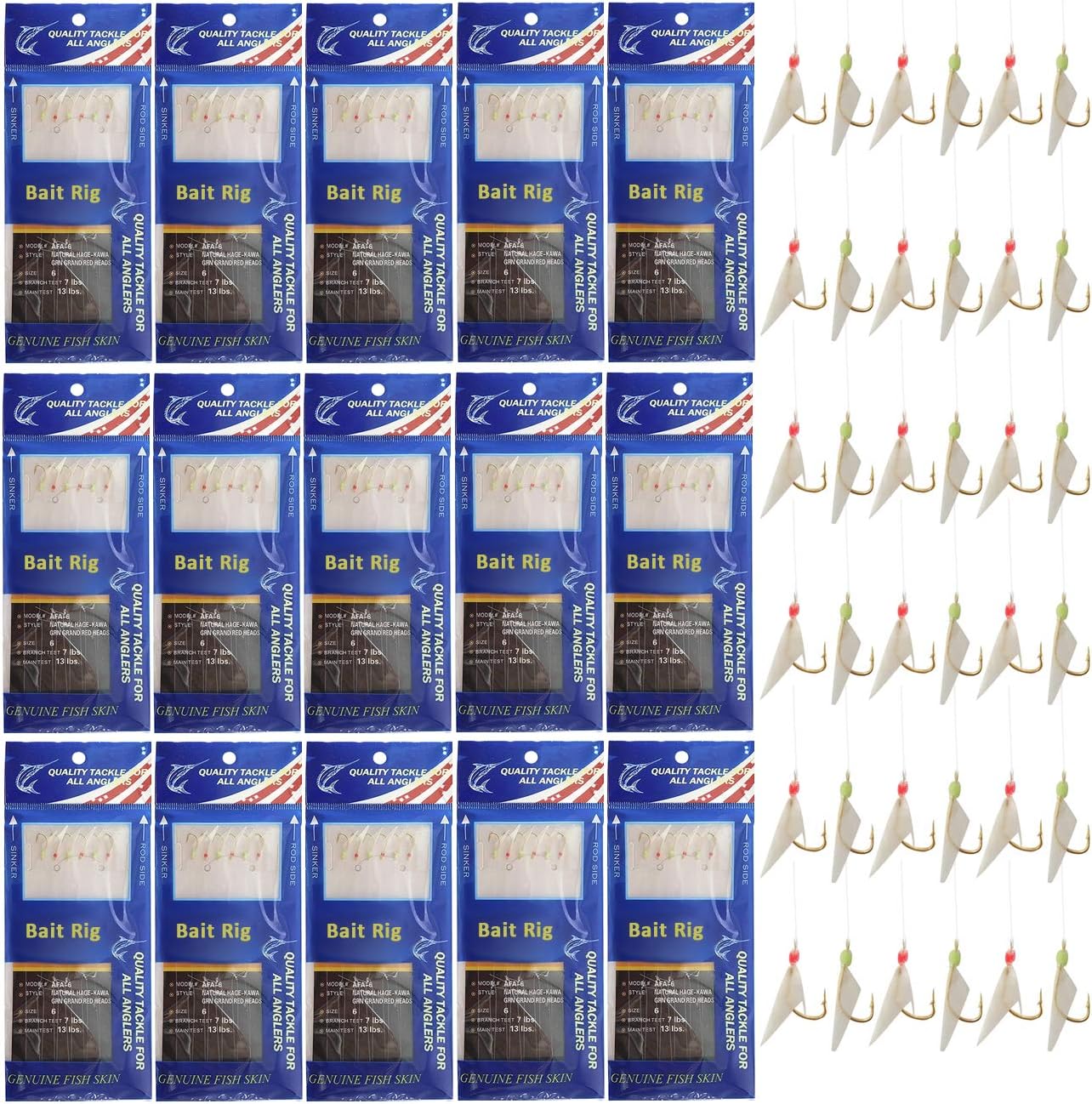 Pack Bait Rig Sabiki Rigs – 15 Pack Saltwater Fishing Bait Rigs (Sizes 4, 6, 8 ...