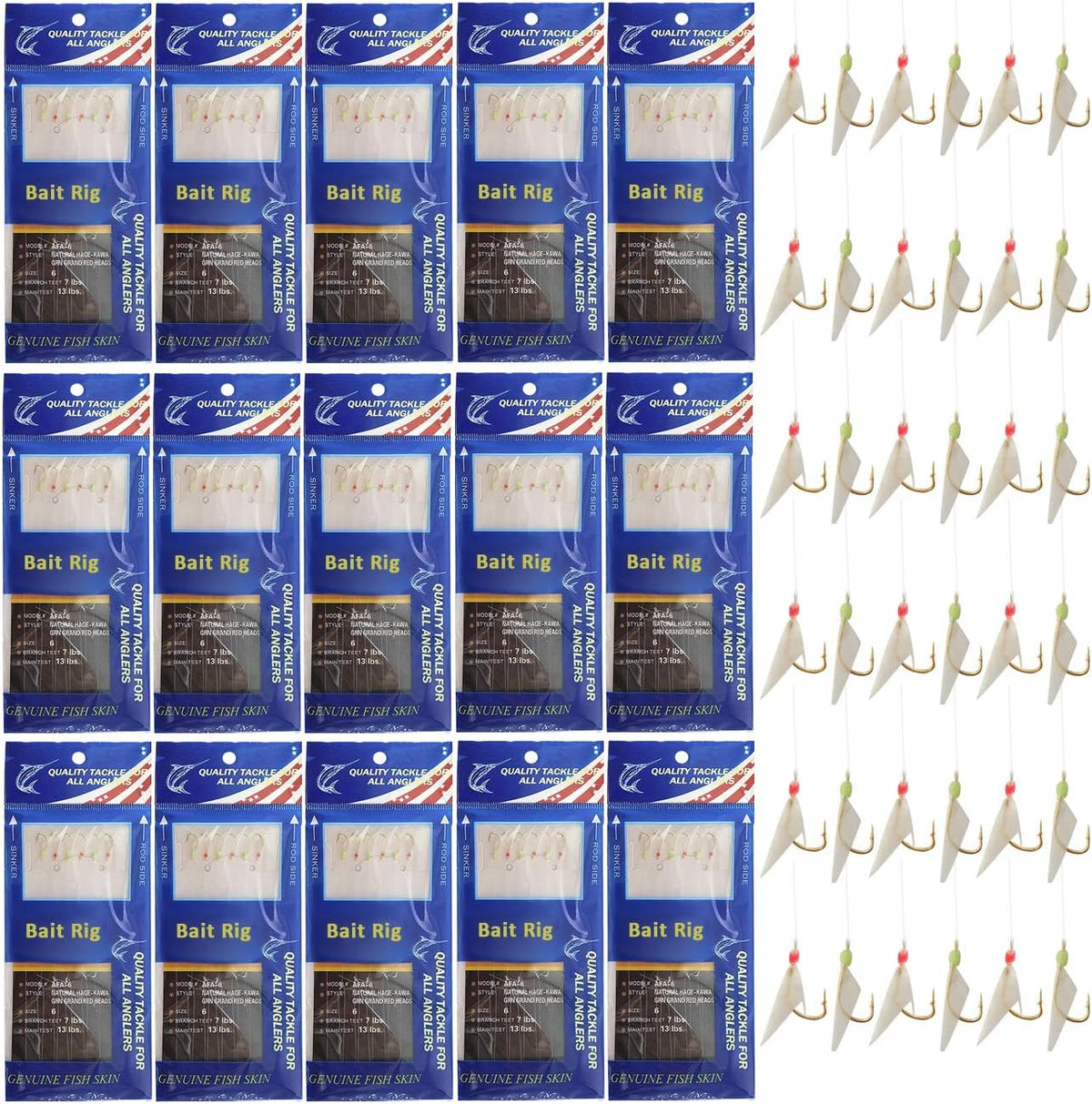 Click Bait Rugs Sabiki Rigs – 15 Pack Saltwater Fishing Bait Rigs (Sizes 4, 6, 8 ...