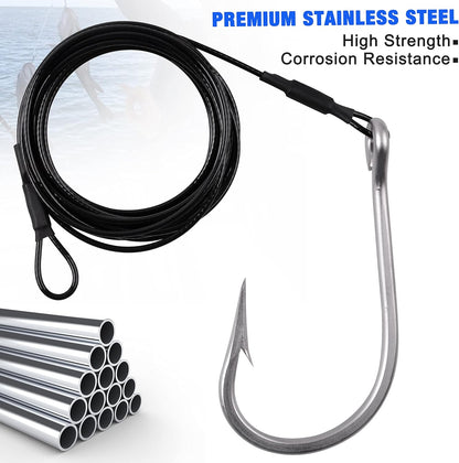 Single shark rig with long wire leader and strong saltwater hook