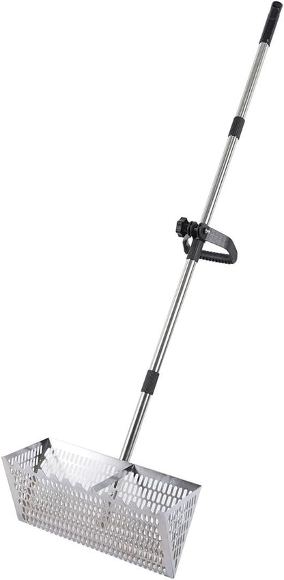 Stainless steel sand flea rake with long handle for catching fishing bait on the beach