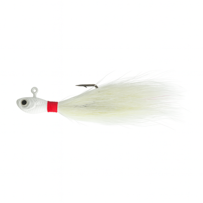 Outshore Gear Backwater Bucktail Jig in Snowflash White, 1/2 oz saltwater hair jig for redfish, snook, and tarpon.